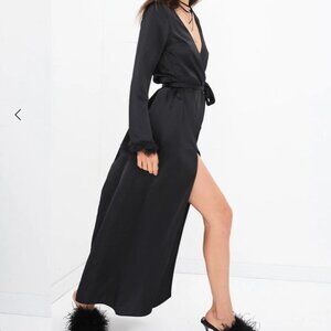 For Love & Lemons Black Satin Maxi Robe